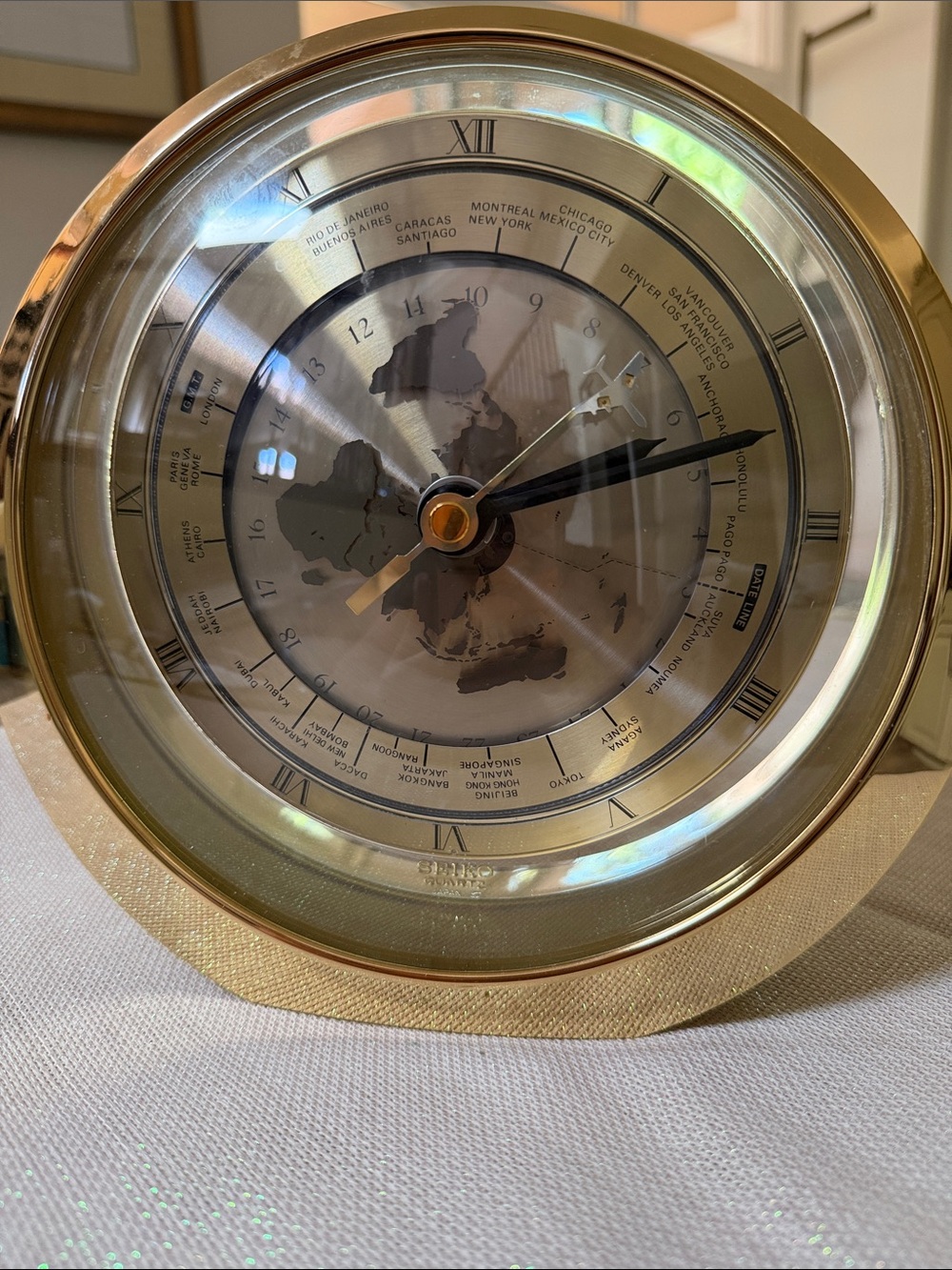 Seiko Gold and Silver World Map Desk Clock